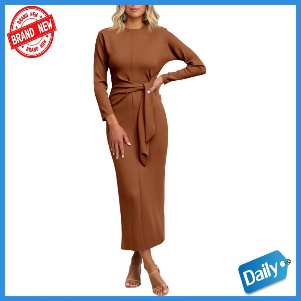 Long Sleeve Maxi Dress Bodycon Tie Waist Fall Elegant Cocktail Party